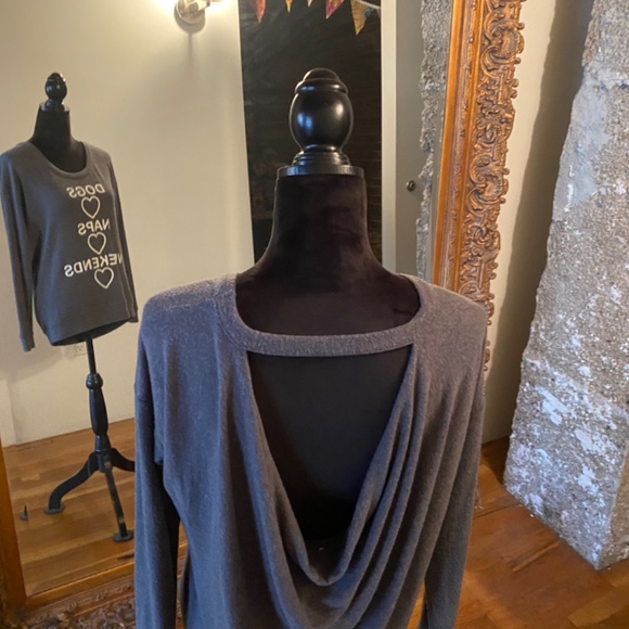 COPY - Chaser “Dogs Naps Weekends” Graphic Top with draped drape draping cowl n… - Picture 5 of 14
